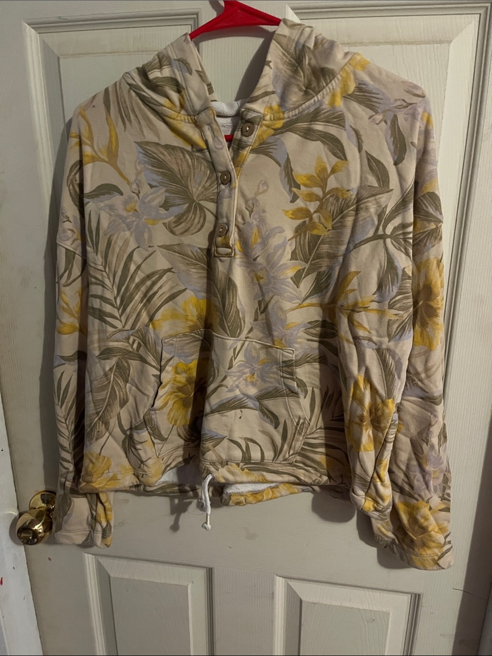 Old Navy Floral Hooded Pullover Jacket in Cream and Yellow